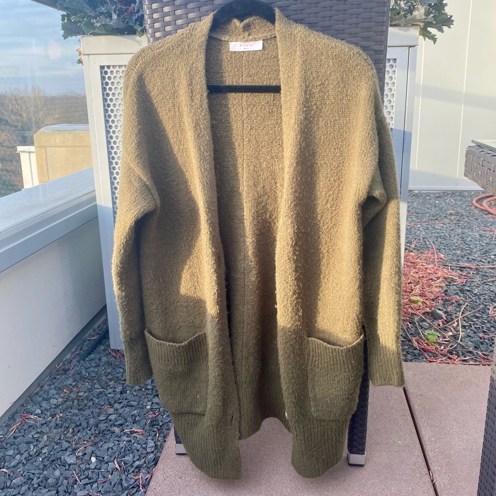 Olive green, oversized, cozy sweater